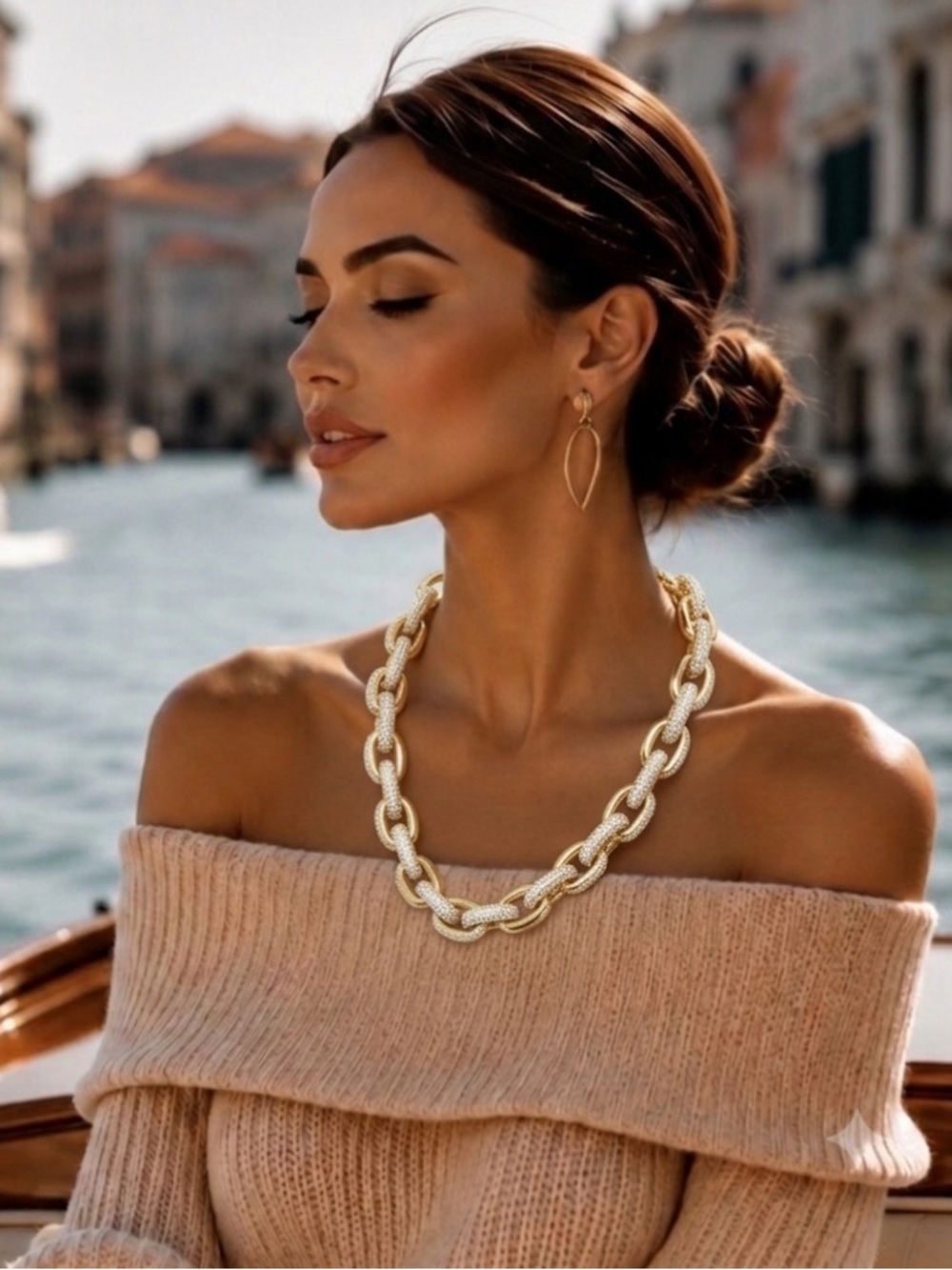 J. CREW PAVE CHAIN LINK STATEMENT NECKLACE CHUNKY RHINESTONES PROM WEDDING